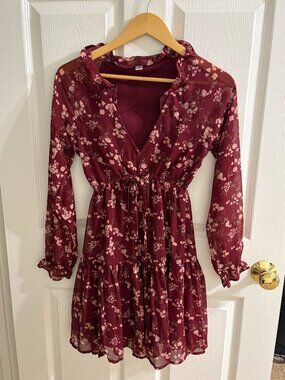 American Eagle Maroon/Burgundy Floral Mini Dress